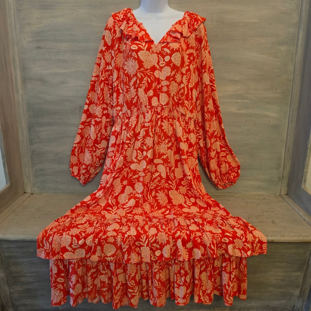 Universal Thread Floral Print Tiered Ruffle Hem Maxi Dress Size Large NWT